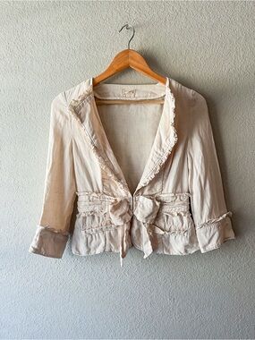 Anthropologie idra Present Yourself Creme Linen Bow Blazer, Women's Sz 0